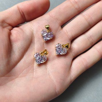 Підвіска серце бузкове 12мм гіпоалергенний сплав золото пд90 фото